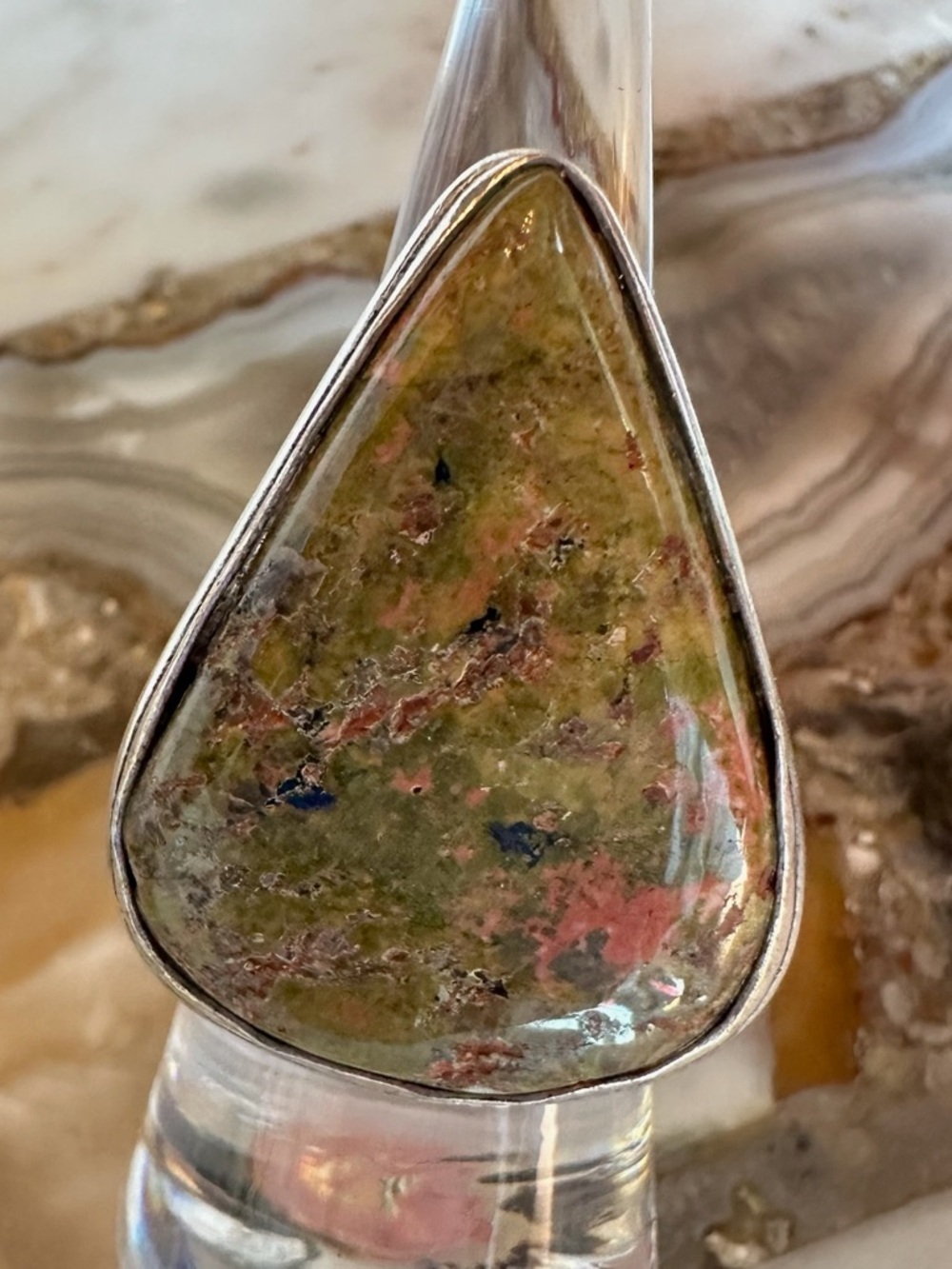 2516 Artisan Silver Ring with Earthy Unakite Stone